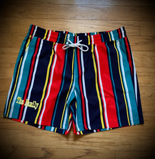 Multi-Stripped “Tha Family” Men’s Shorts