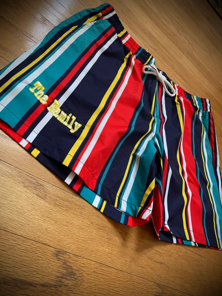 Multi-Stripped “Tha Family” Men’s Shorts